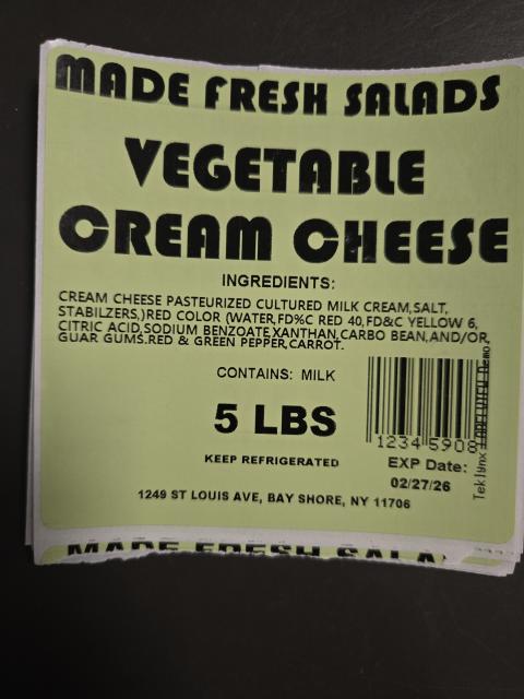Recalled Vegetable Cream Cheese Tub